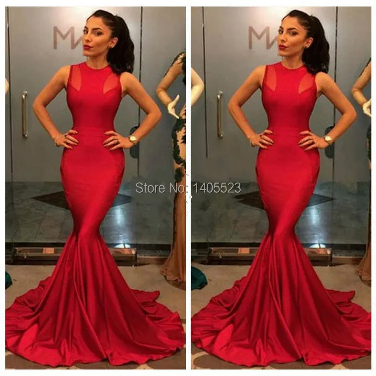 red mermaid tail prom dress