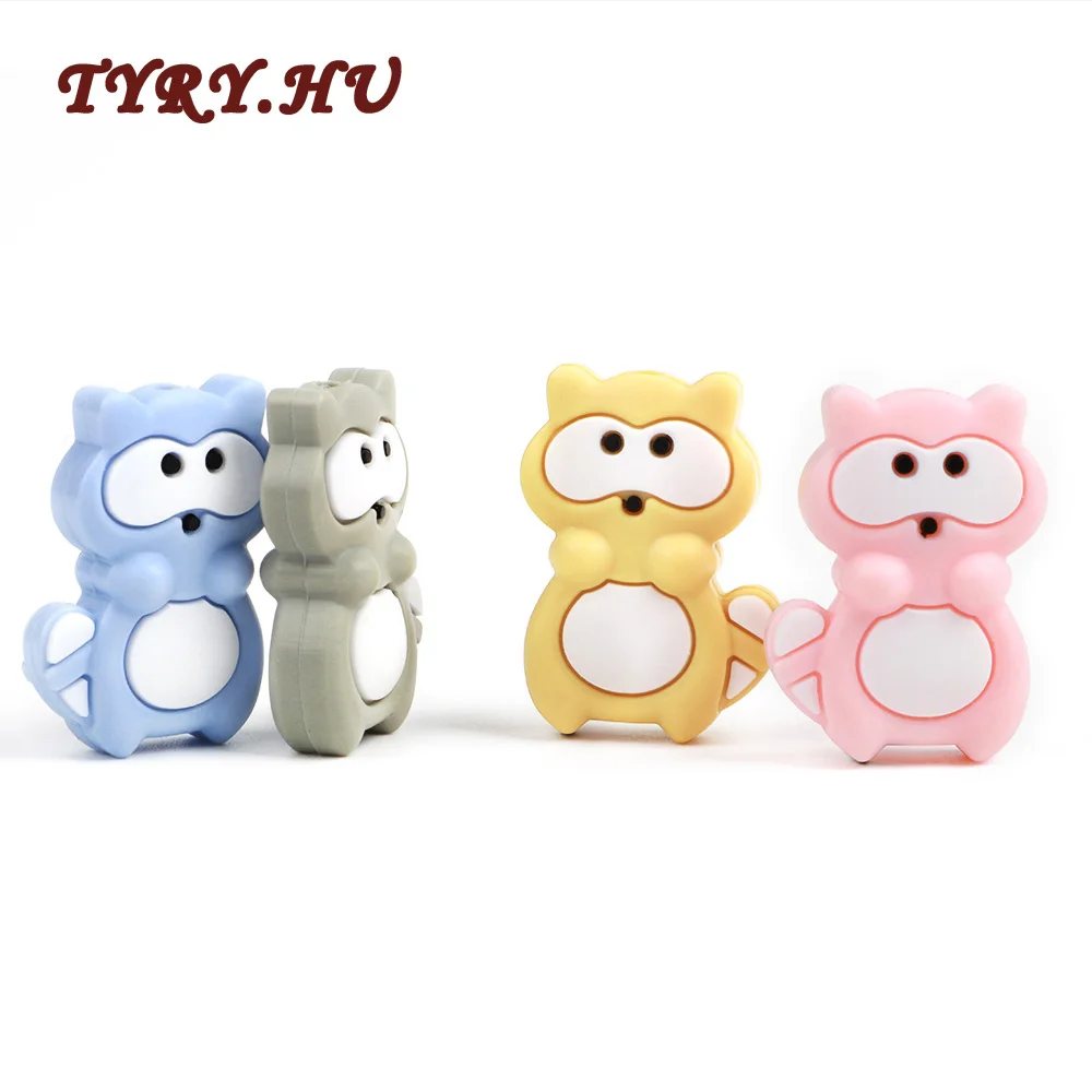 

TYRY.HU Silicone Beads 5Pc/lot BPA Free Raccoon Baby Teething Pacifier Chain Toy Food Grade Chewing Pendant Baby Teether