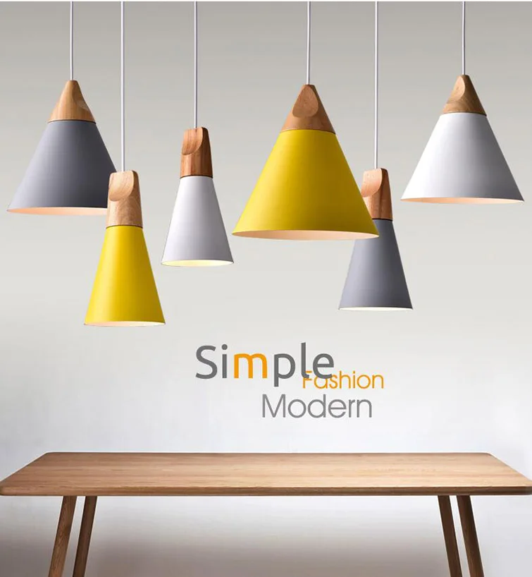

Eusolis Moderne Houten Pendant Lights Multicolor Aluminium Ampenkap Suspension Luminaire Nordic Pendant Lamps Design Verlichting