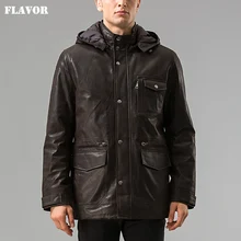 Kожаная куртка мужская теплое пальто с капюшоном, из свиной шкуры, жакет из натуральной кожи, шинель для зимы