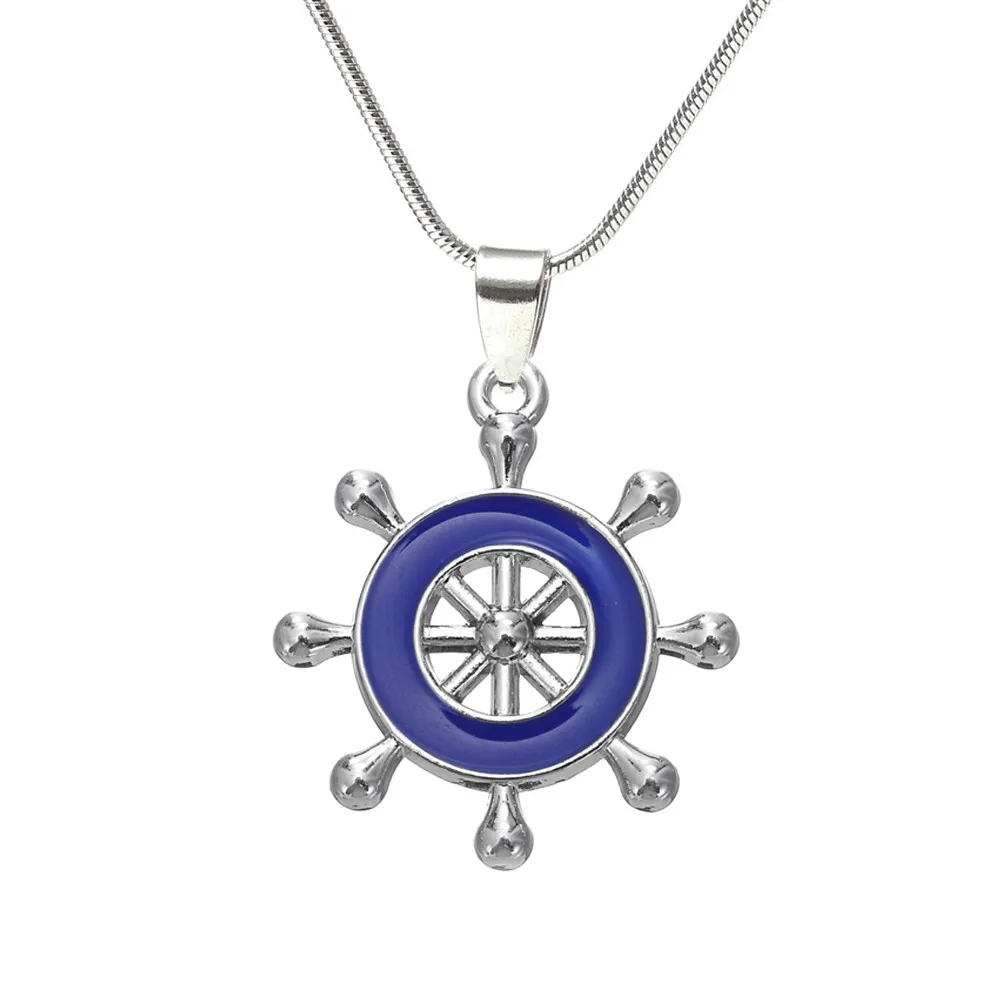 

Double Nose Metal alloy rudder necklaces Ships Wheel Helm red blue Rudder Nautical sailor anniversary gift jewelry