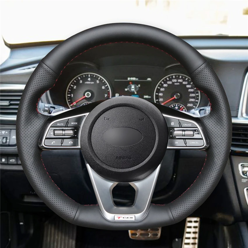 Сшитый вручную черный чехол MEWANT из искусственной кожи для руля Kia K5 Optima 2019 Cee 'd Ceed