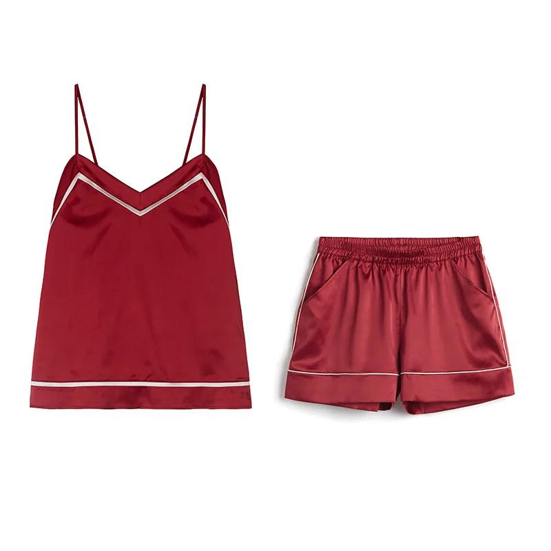 

High Grade Women Sexy Home Clothing Shorts Set V-Neck Sleepwear Satin Pajama Female Pajamas Spaghetti Strap Luxury Pajama Set
