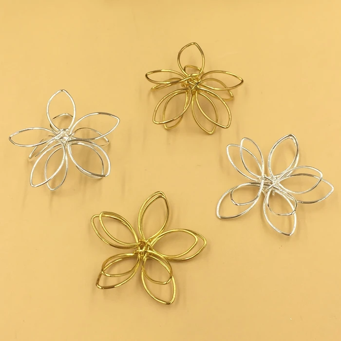 

50pc 36mm Alloy Charm Silver/Gold color Hollow Flower Charm pendant for Wedding Jewelry Making DIY Handmade Craft wholesale