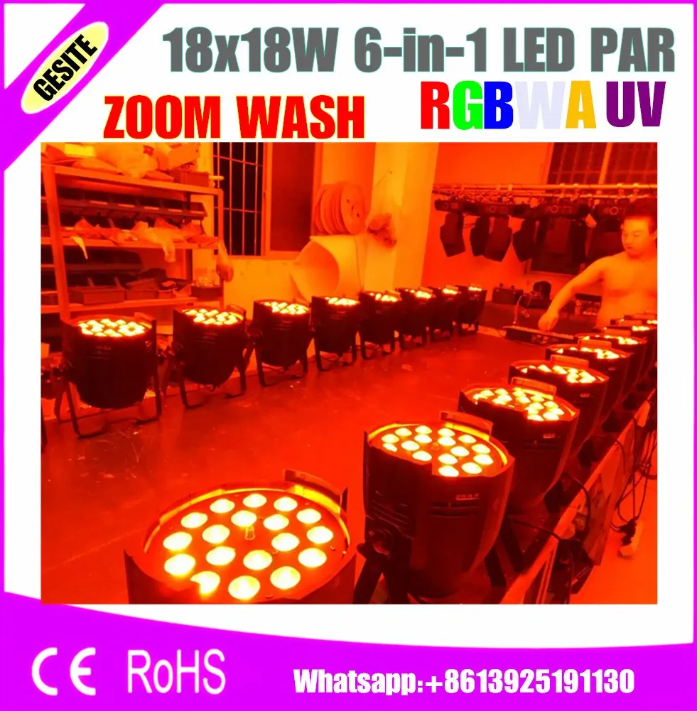 

New 18x18W RGBWA UV 6IN1 Led Zoom Par Light DMX 7/11 Channels Taiwan Tianxin Leds CE ROHS Indoor 4 Led Digital Display