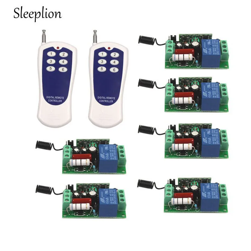 Sleeplion AC 110V 10A Relay ON OFF 1CH wireless 6 key Remote Switch Transmitter 6 font