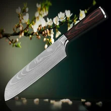 7 zoll santoku küche messer single waren hoher carbon-edelstahl laser Damaskus fließende sand adern kochwerkzeug heißer verkauf