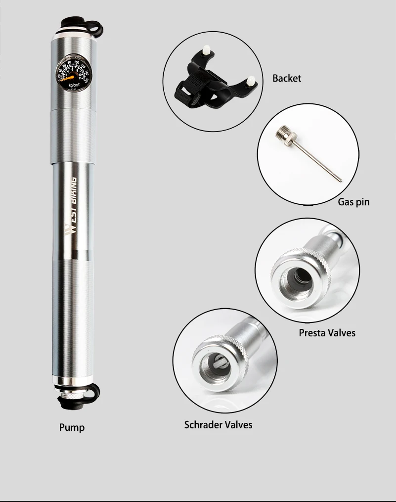 WEST BIKING, портативный велосипедный манометр насоса, ручной насос высокого давления, Аксессуары для велосипеда, велосипедный насос Schrader& Presta