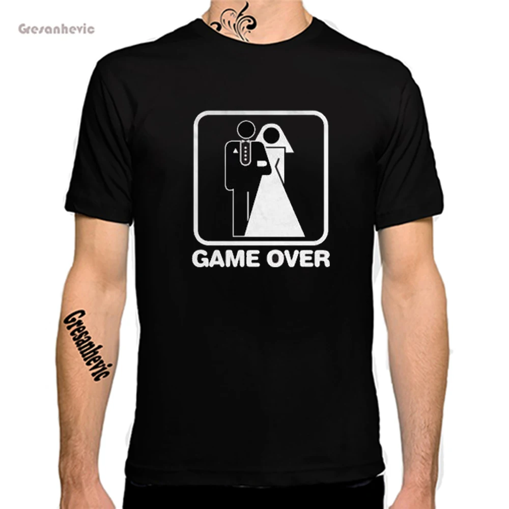 Gresanhevic 2017 Game Over Свадьба Новая Мода Человек Футболка Хлопок о Шеи Мужская С Коротким Рукавом Мужская футболка Мужской Топы Тис оптовая