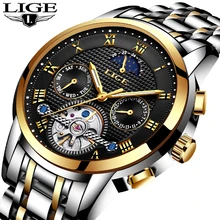 2018 relojes para hombre LIGE ocio deportes marcas principales reloj mecánico hombres lujo negocios moda impermeable reloj Masculino