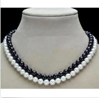 

Free Shipping >> CHARMING 2 ROW 8-9MM NATURAL AKOYA WHITE BLACK PEARL NECKLACE 18 "14KT