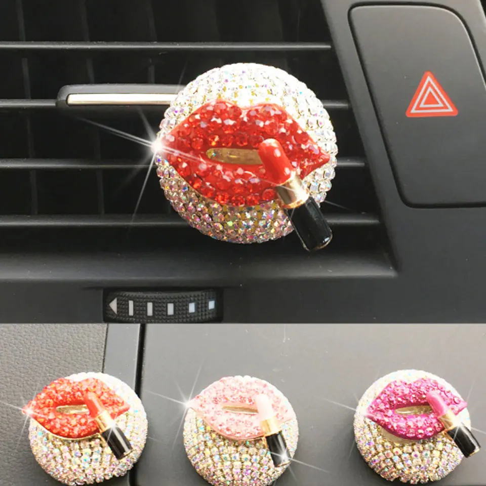 

Exquisite Diamond-Studded Car Perfume Clip Ladies Red Lips Lipstick 3 Colors Car Air Purifier Aroma Car Interior Decorations