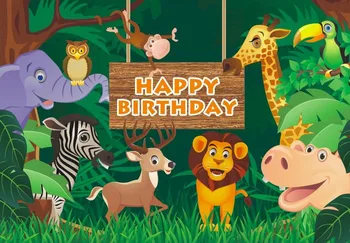 

custom made Elephant Giraffe Zebra Lion Animal jungle safari Vinyl cloth Computer print children kids Birthday backdrops