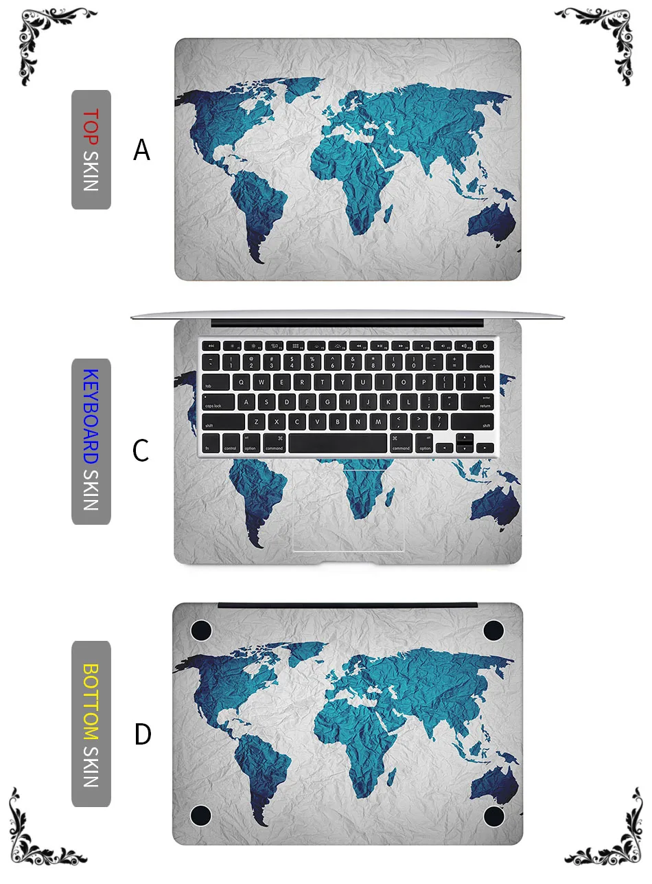 Fold Mark карта мира наклейка для ноутбука Macbook Стикер Pro Air retina 11 12 13 15 дюймов Mac hp защитный ноутбук полное покрытие кожи