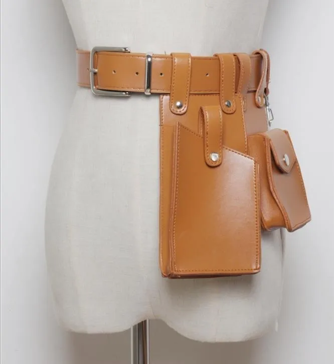 Новая модная сумка для телефона, посылка, женский пояс, панковский уличный ремень из искусственной кожи - Цвет: Camel