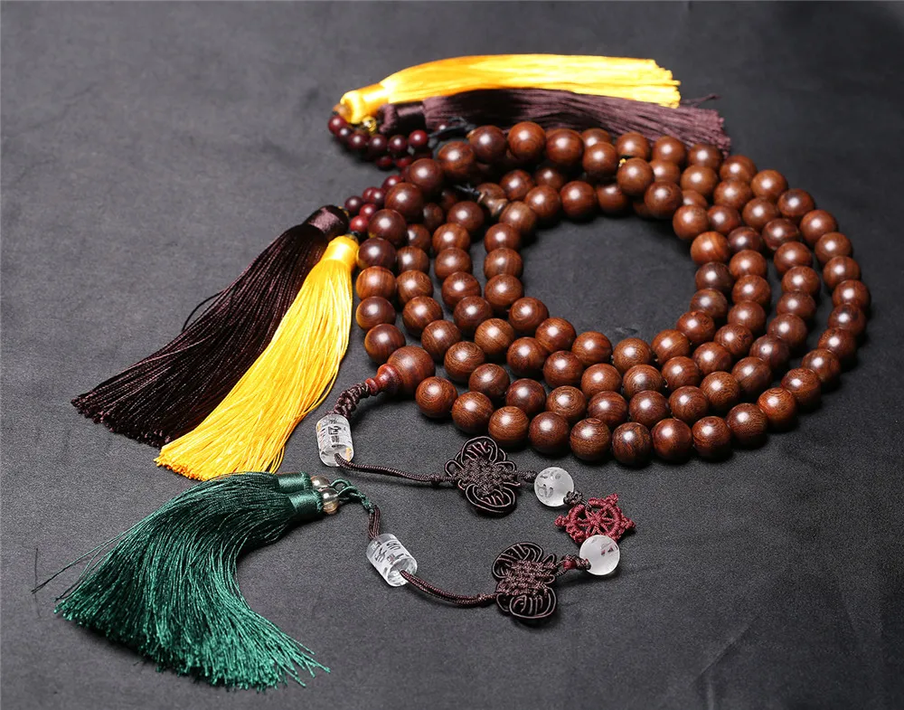 

Fashion Design Gold Silk Sandalwood 108 Buddha Beads Magic Beaded Bracelet African Natural Sandalwood Prayer Strand Necklace