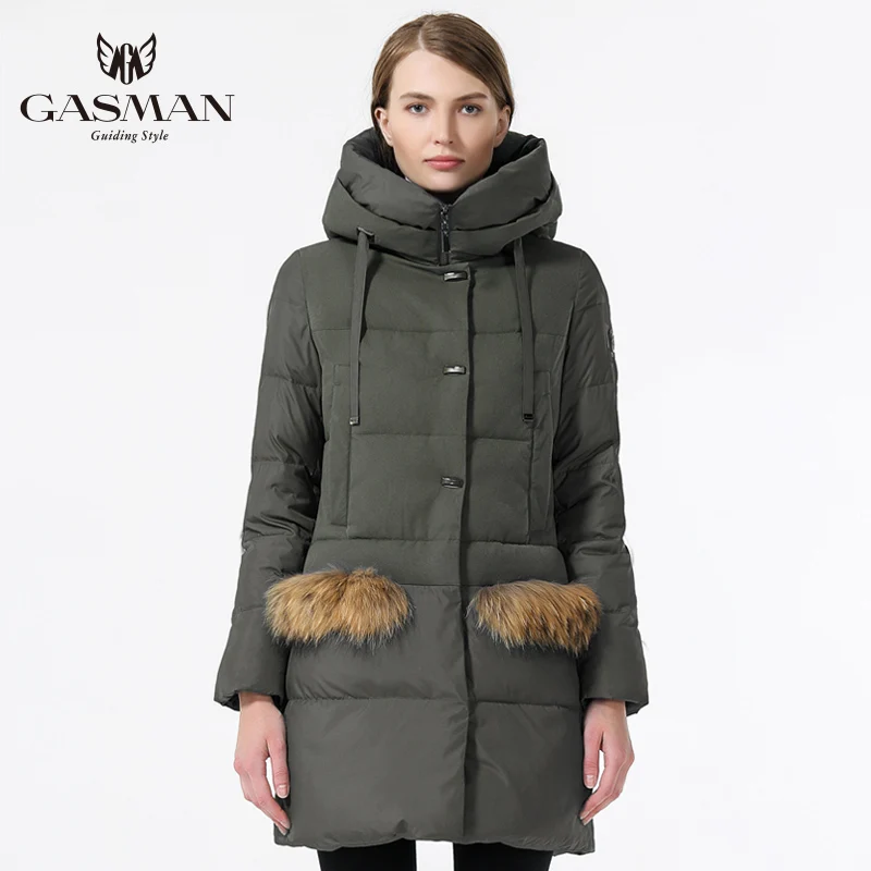 GASMAN пуховик зимний женский толстый зимние теплые пальто длинное с капюшоном женская парка длиная куртки женсике - Цвет: amy green