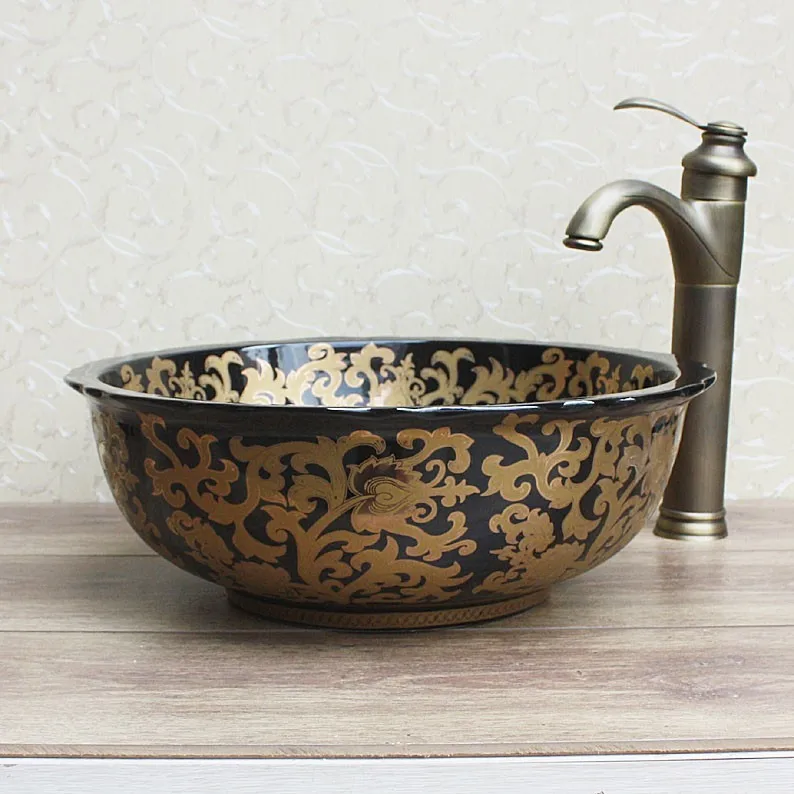 Europe Vintage Style Ceramic wash basin wash basin black ceramic basin