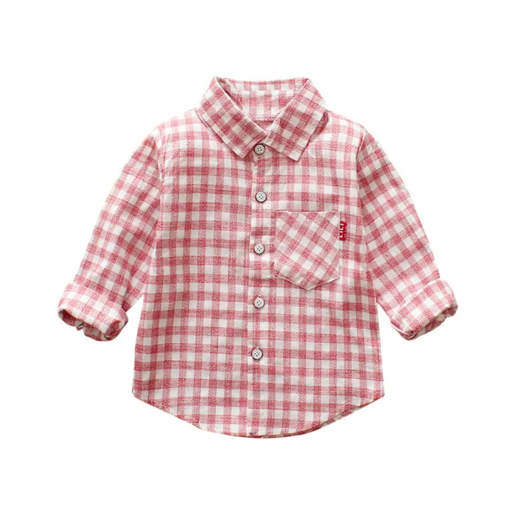 

Infant Baby Pure Cotton Grid Shirts Blouse Top Children Girls Boys Plaid Long Sleeve Turn-down Collar Tops Clothes