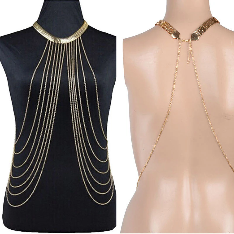 Fashion Body Neckalces Chain Women Sexy Collar Choker Gold Body Jewelry Gothic Big body Necklace Multilayer Party Jewelry