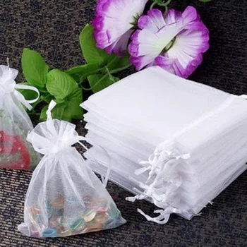 

Free Shipping 100Pcs White Drawstring Jewelry Gift Pouches 9x7cm Organza Gift Bag