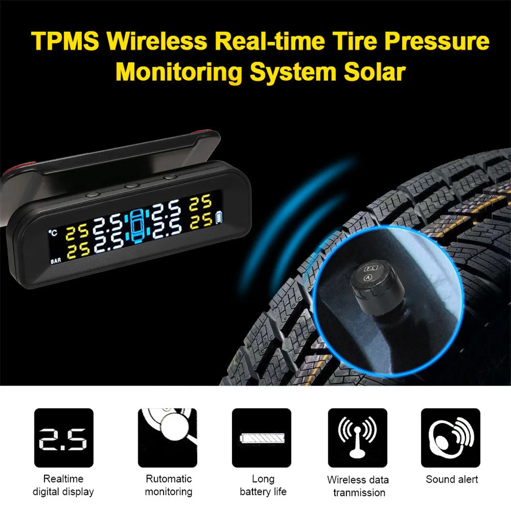 CARPRIE TPMS машина новая горячая распродажа Солнечная Беспроводная TPMS автомобильная система контроля давления в шинах/4 внутренних датчика 9710