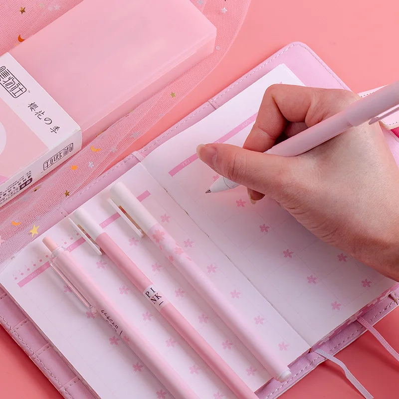 Набор гелевых ручек цвета макаруна, розового, мятного цвета, Сакура, с карандашом, офисные ручки, 0,5 мм, черные чернила, милые школьные подарочные канцелярские принадлежности для девочек