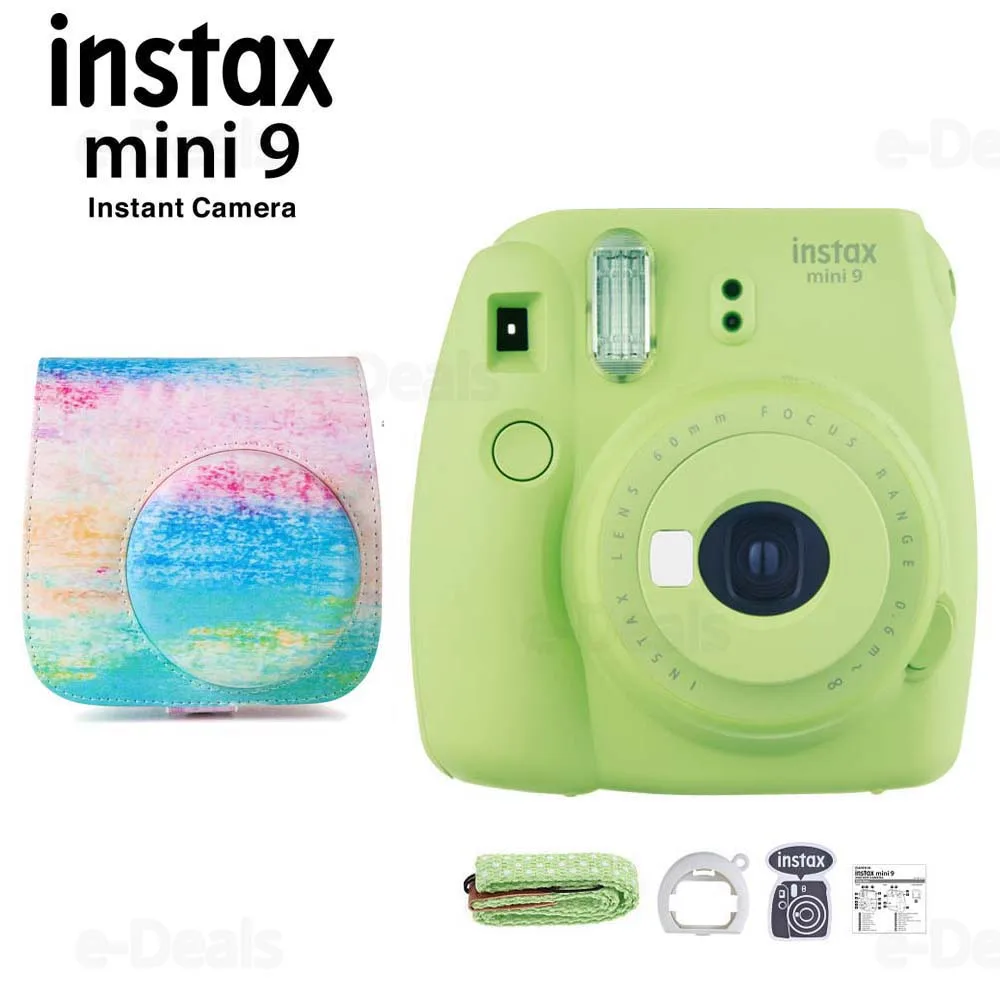 Fujifilm Instax Mini 9 фотокамера моментальной печати зеленый Лайм+ качественный мягкий чехол из искусственной кожи с плечевым ремнем