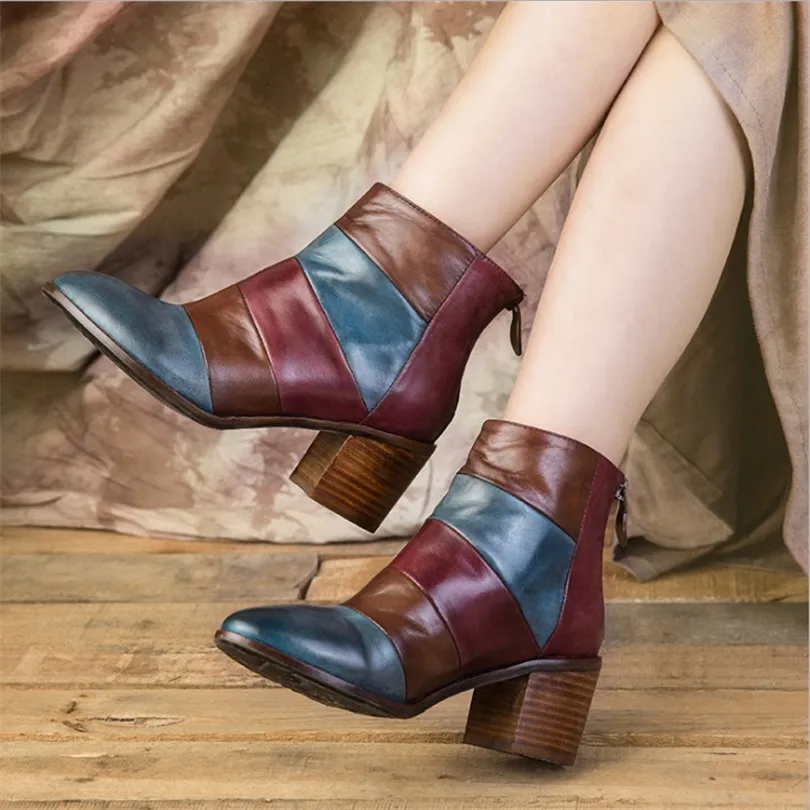 

Ankle Boots For Women Autumn Winter Oxfords Shoes With Platform Female 2018 Genuine Leather Colorful Round Toe Free Shipping