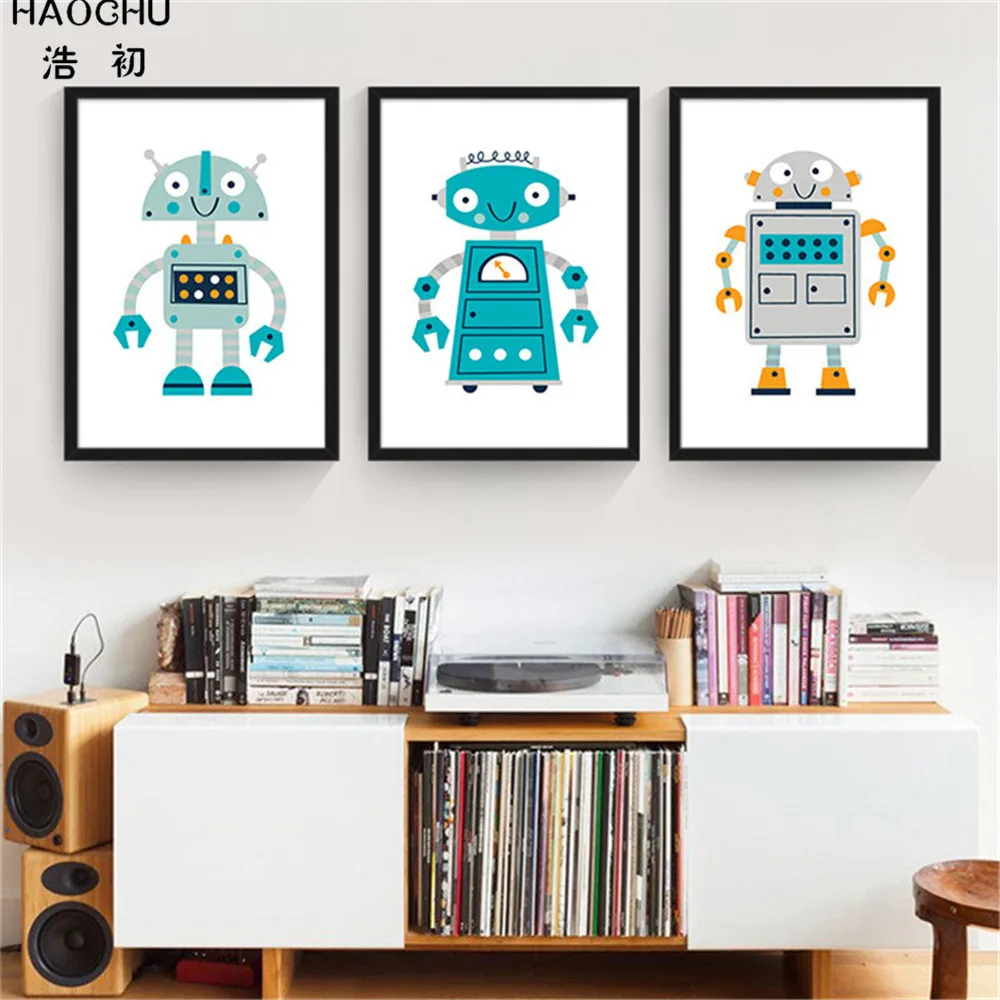 HAOCHU Modern cartoon Robot Murals WALL PICTURE Canvas Painting Wall