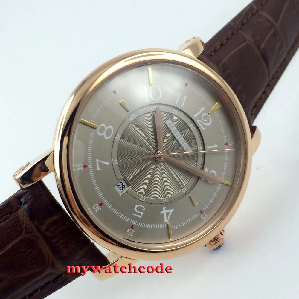 43 мм debert серый Циферблат розовый чехол 21 jewels miyota Автоматическая Мужские наручные часы D4