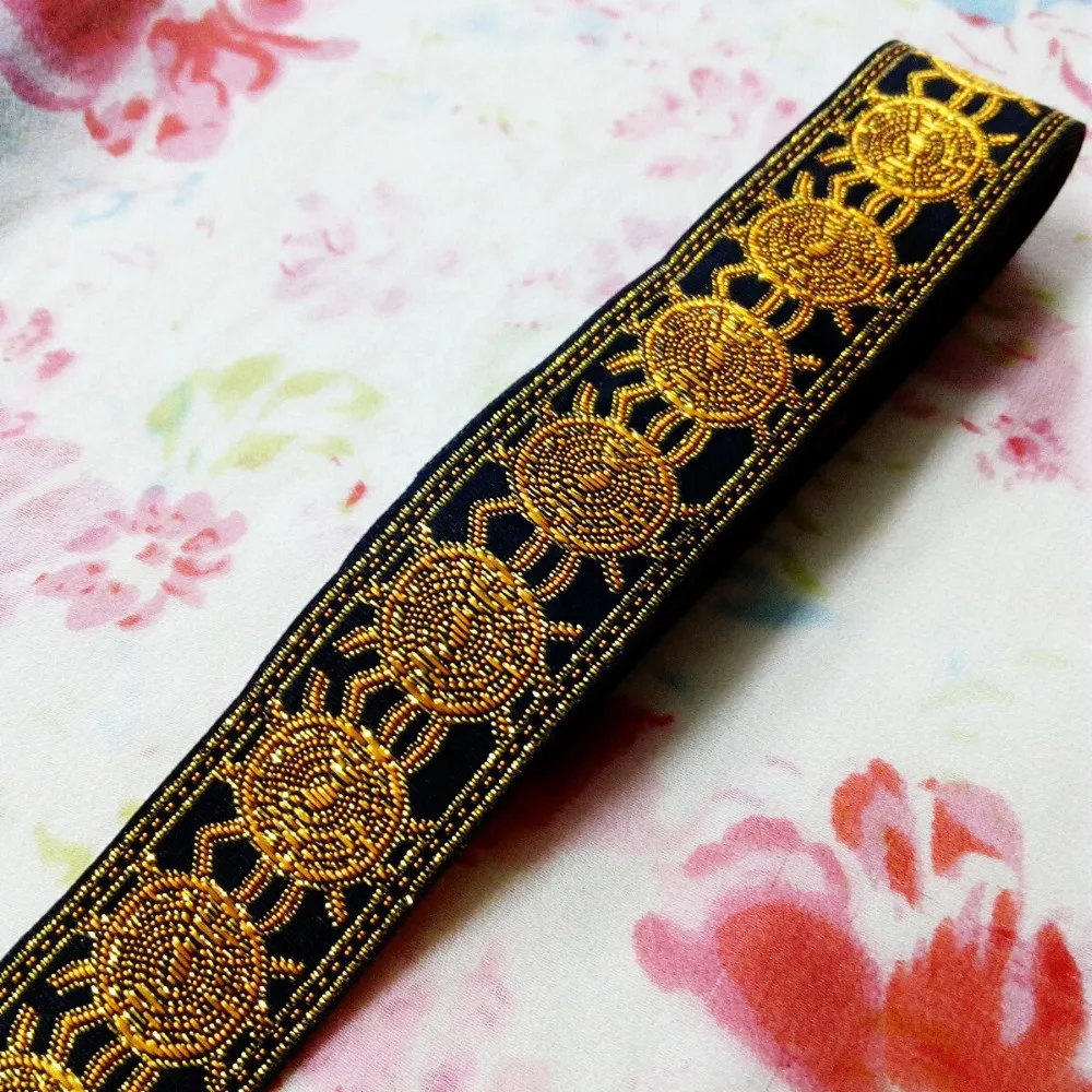 

3cm 28mm 1-1/4'' Black Golden Spider Sun Bedding Border Filigree Trim Laciness National Jacquard Ribbon Embroidery Woven Webbing