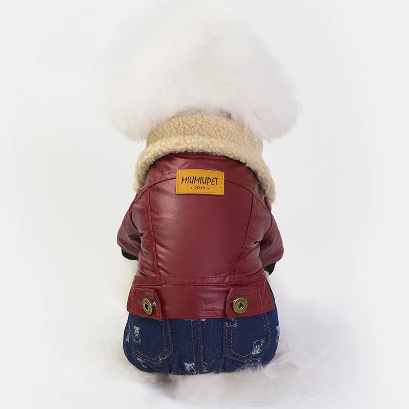 

Winter Dog Clothes Red Fashion Leather Jacket Fleece Warm Coat for Small Dogs Chihuahua Waterproof Puppy Pet Leather Clothing
