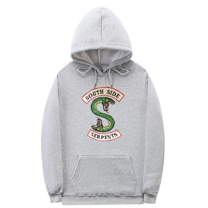 Новая "South Side serpents" свитер с капюшоном в стиле «хип-хоп», одежда для улицы, весеннее худи с принтом «Человек Для мужчин модные ривердейл Толстовка - Цвет: gray MS4