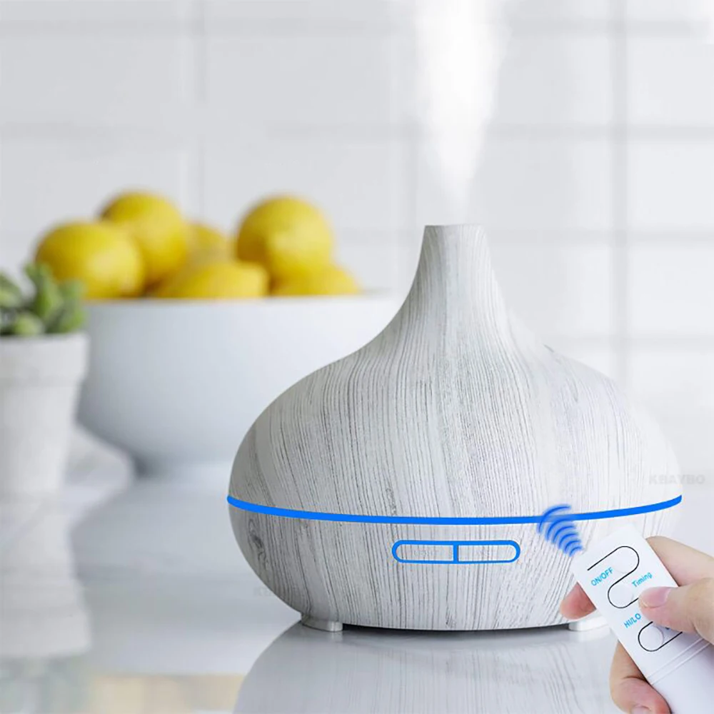 

550ml Remote Control Ultrasonic Electric Air Humidifier Aroma Oil Diffuser White Wood Grain 7 colors LED Lights for home