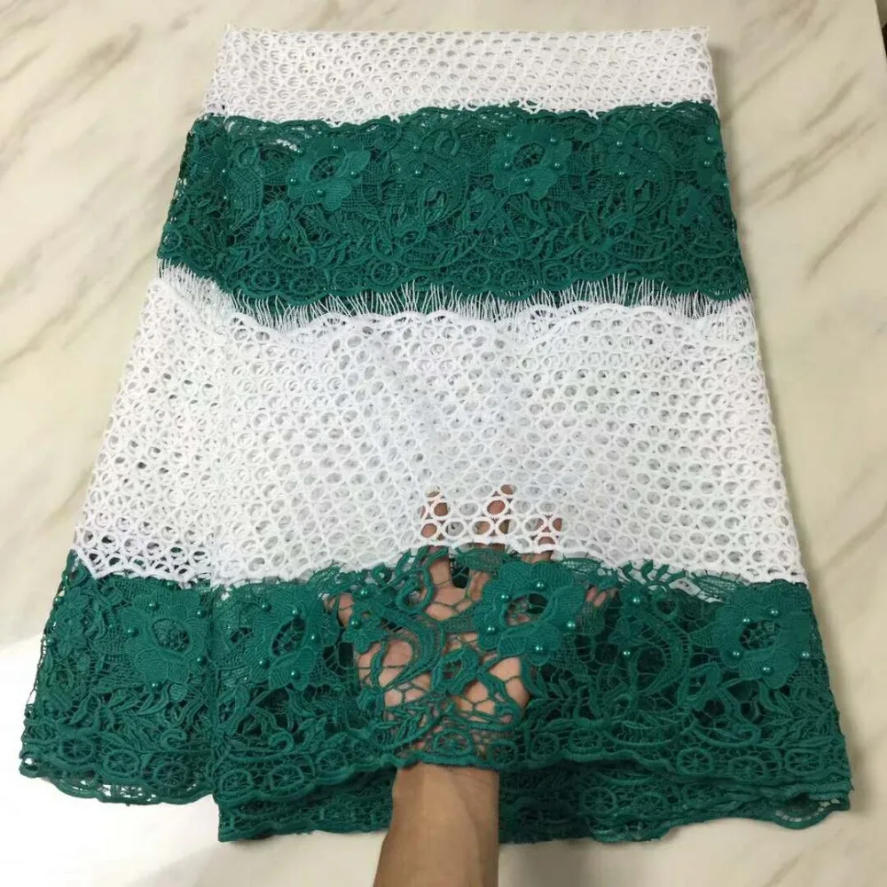 

Latest green Color French African Lace Fabric High Quality African Embroidered Tulle Lace Fabric For 2018 Wedding Dress