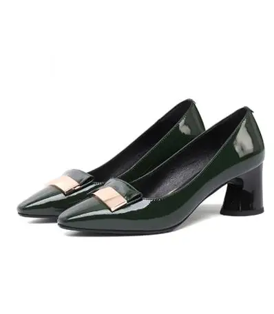 

Siqiaqi high heels thick heel shoes woman's head paint leather shoes 2018 new fashion spring size shoes