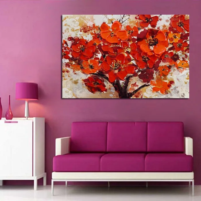 

Free Shipping Handpainted Modern Design Oil Paintings Flower On The Tree Abstract Landscape on Canvas Wall Art for Home Decor