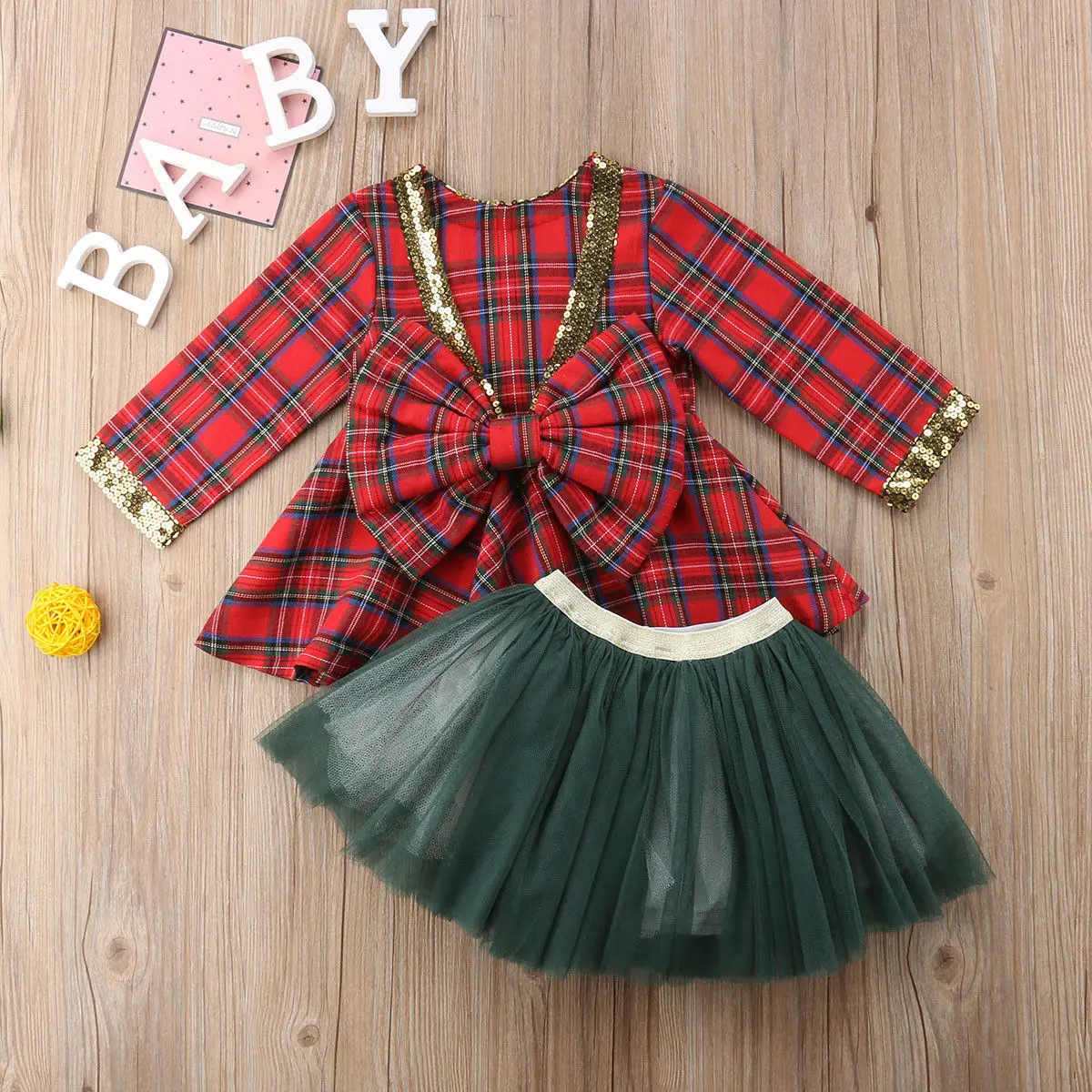 Pudcoco/комплекты одежды для девочек рождественское праздничное платье для маленьких девочек+ юбка-пачка комплект одежды из 2 предметов - Цвет: Красный