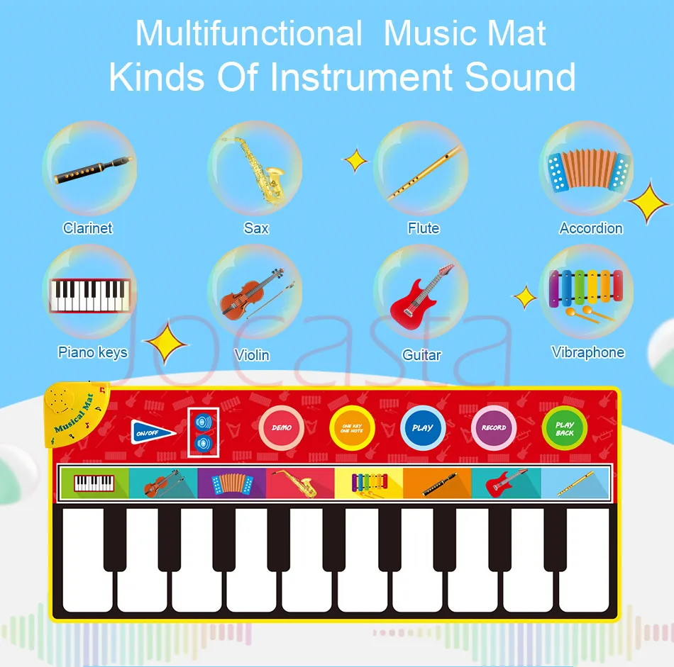 Large Size Baby Musical Carpet Keyboard Play Mat Music Instrument Piano Mat Educational Toys for Children Kids Gifts >