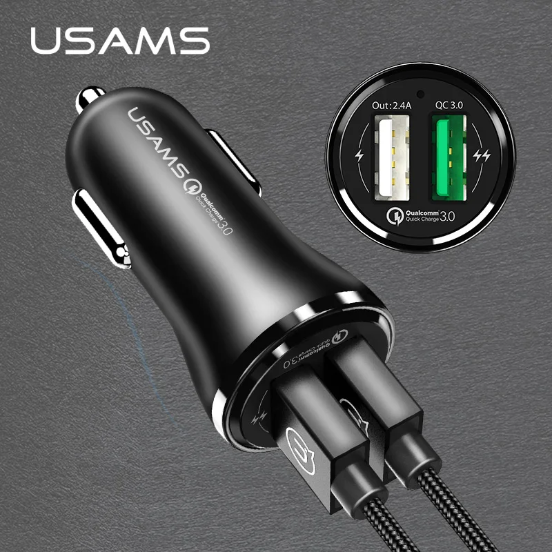 Автомобильное зарядное устройство USAMS quick charge QC 3 0 с двойным USB универсальным