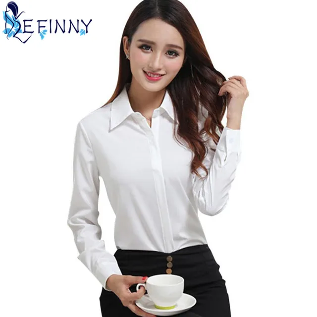 BEST Selling Female Business Shirt Classic Women Formal Full Sleeve Solid Turn down Collar Slim