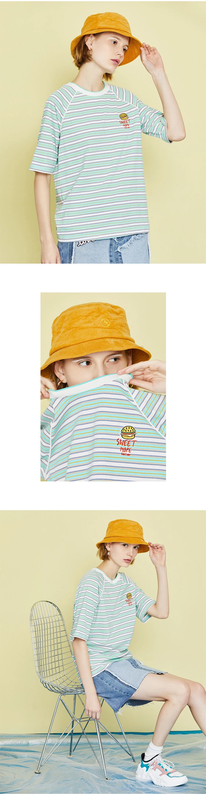 Toyouth женские летние полосатые с вышивкой хлопковые повседневные свободные с коротким рукавом и круглым вырезом модные футболки топы