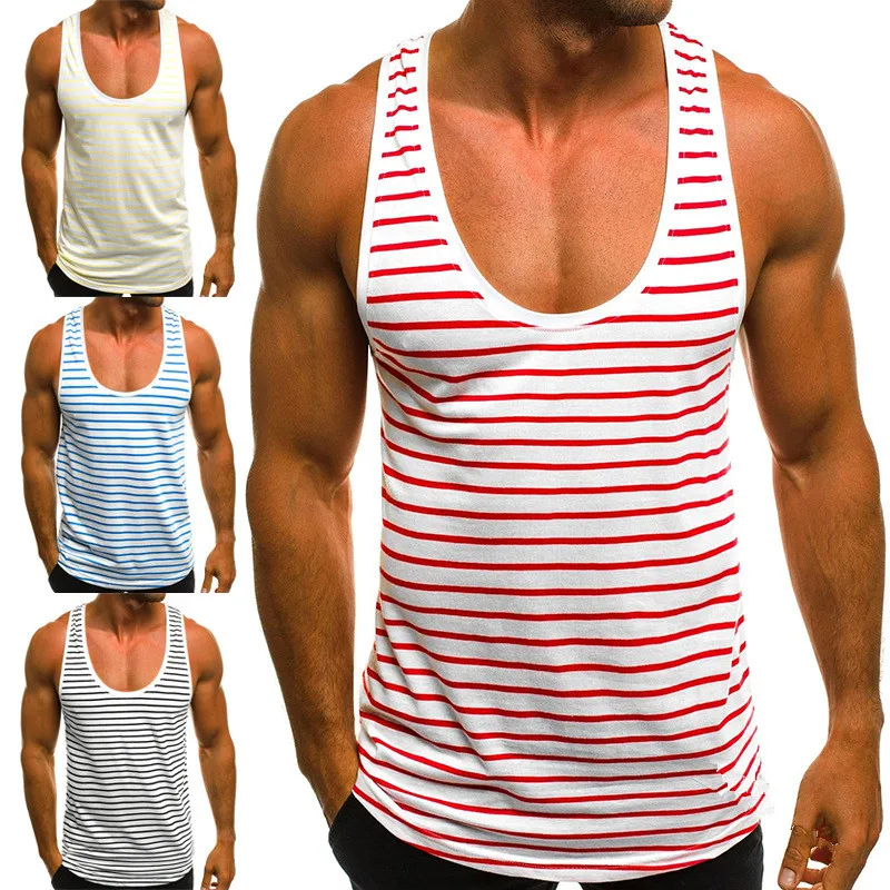

ZY Simple Streetwear Men's Striped Vest Cotton Sweat Gym Tank Top Bodybuilding Sleeveless Shirts Undershirt Camiseta Tirantes