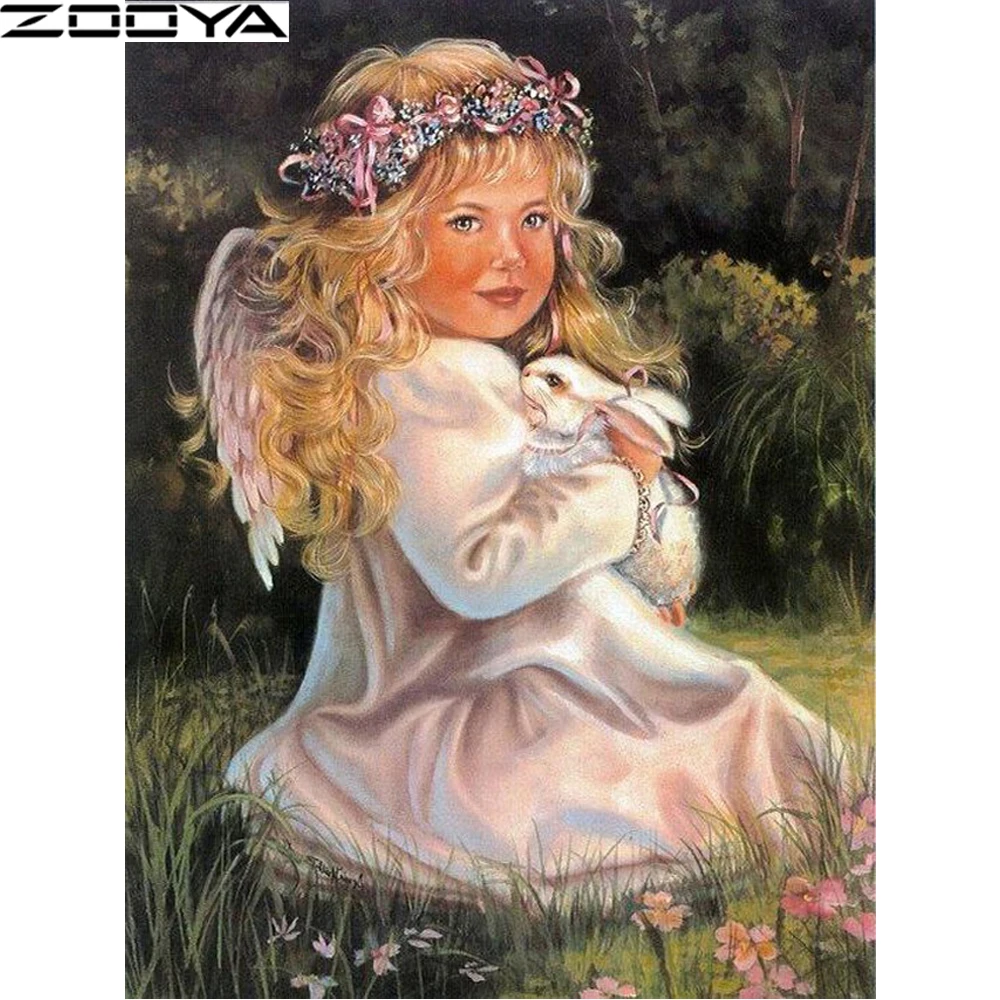 

Diamond Painting Cross-Stitch Kits Diamond Embroidery Mosaic Needlework Angel Girl Rabbit Rhinestone Painting Home Decor R1432