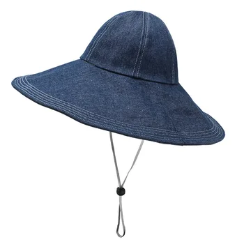 

Women's Spring and Summer Dome Bucket Hat with Chin strap Wide brim Thread Sunscreen Boonie Hat Fisherman Tourism Beach Anti-UV