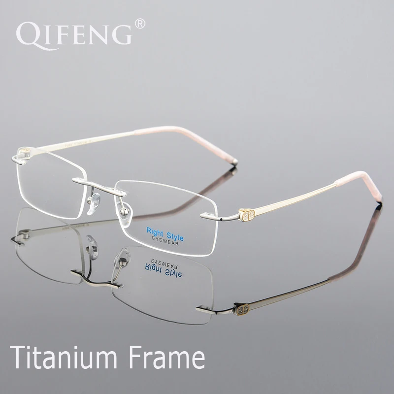 

QIFENG Spectacle Frame Eyeglasses Women Computer Optical Pure Titanium Rimless Clear Lens Glasses Frame For Female Eyewear QF232