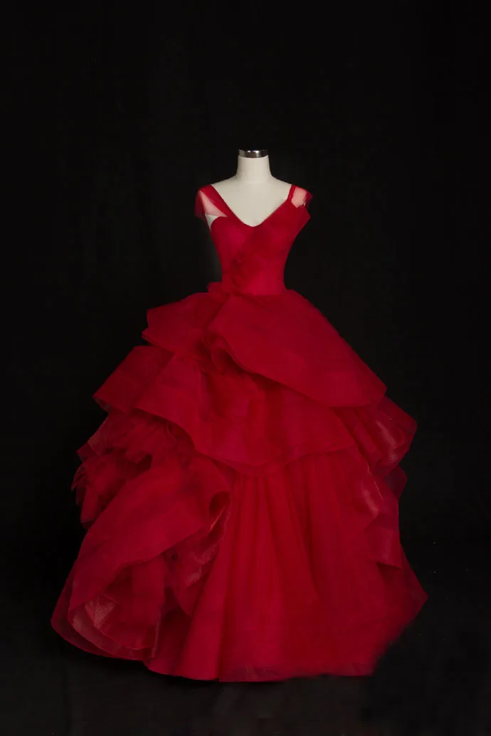 Migliore Vendita Abiti Da Sposa Rojo Bordeaux Con Scollo A V Cap Maniche Abito Di Sfera Abito Da Sposa Con Le Increspature Piu Il Formato A Piu Livelli Abiti Da Sposa W79