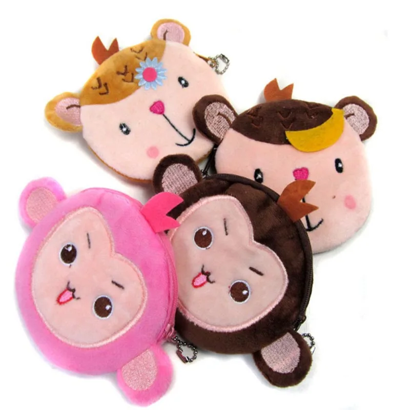 4 шт./компл. Kawaii мультяшная обезьяна Детский плюшевый Кошелек для монет кошелек на молнии кошелек для девочек для подарка