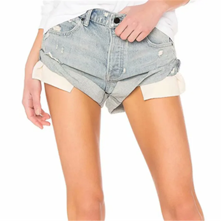 

2019 New Flanging Loose Cowboy Shorts Streets Women Streets Show Thin Hot Pants Wide Leg Jeans Tide Black Pants Women Clothing